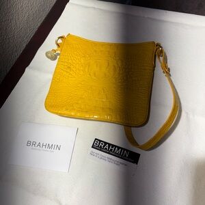 Brahmin Bright Yellow Croc-Embossed Leather Crossbody